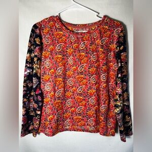 Cino Womens Top Two Tone Paisley Floral Long Sleeve Tee T-Shirt Multicolor Small